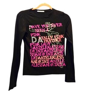 Daniele Alesandrini Top S Black Long Sleeve Pink Panther Tee Graphic T-shirt